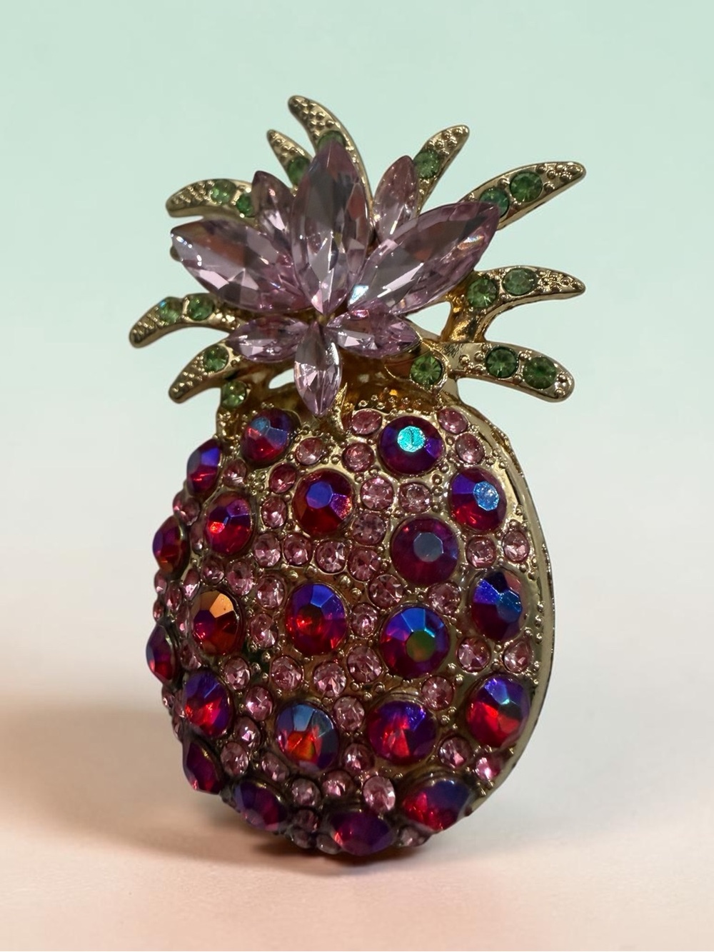 Crystal Pineapple Brooch - Pink and Multicolor Rhinestones